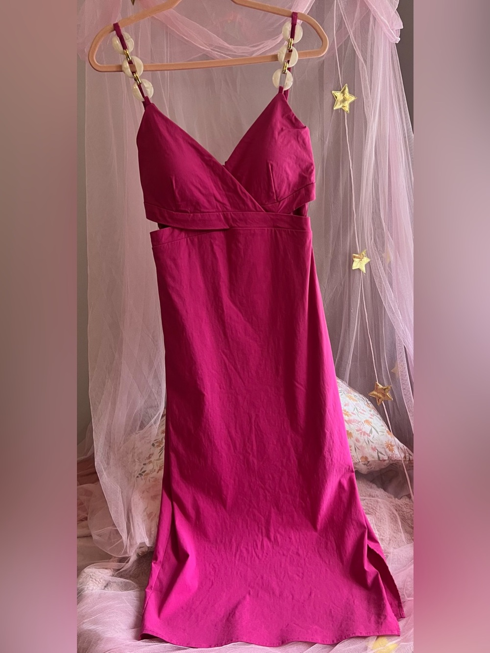 GUESS Hot Pink Cocktail Dress w. Resin Link Straps & Side Cutout | Size 12 | EUC